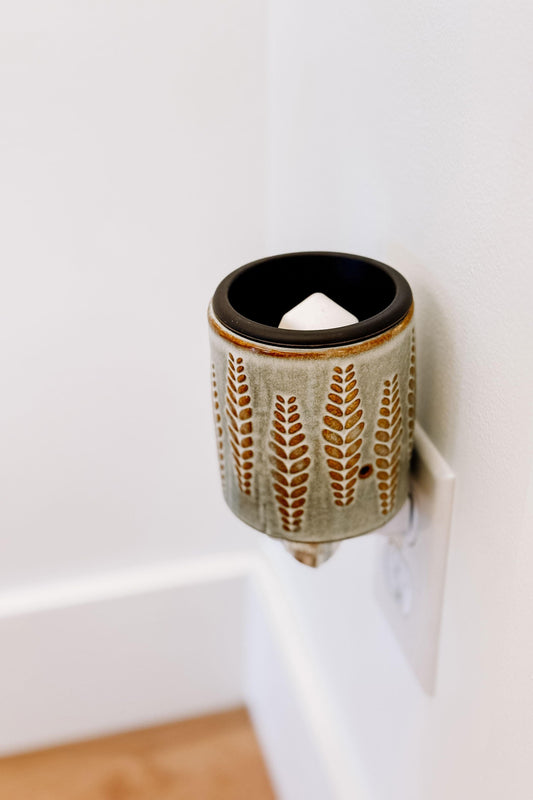 DIFFUSEUR CUBES DE CIRE - Mural - Soucoupe réversible - Vert de gris et branches de blé